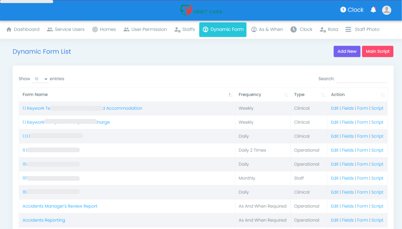 dynamic forms list