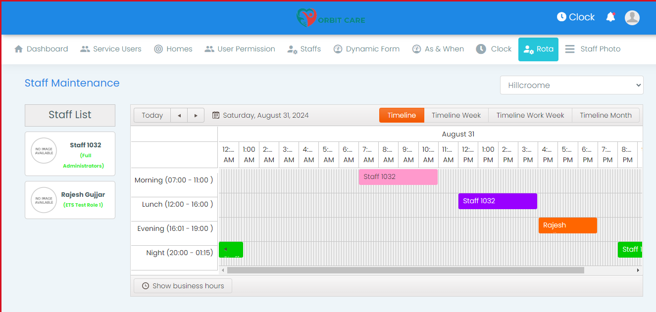 Staff Management Rota Orbit Care - Comprehensive Healthcare & Patient Care Services